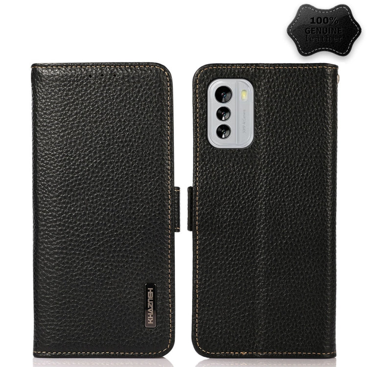 For Nokia G60 5G KHAZNEH Side-Magnetic Litchi Genuine Leather RFID Phone Case(Black) - Nokia Cases by PMC TechLife | Online Shopping South Africa | PMC TechLife | Buy Now Pay Later Mobicred