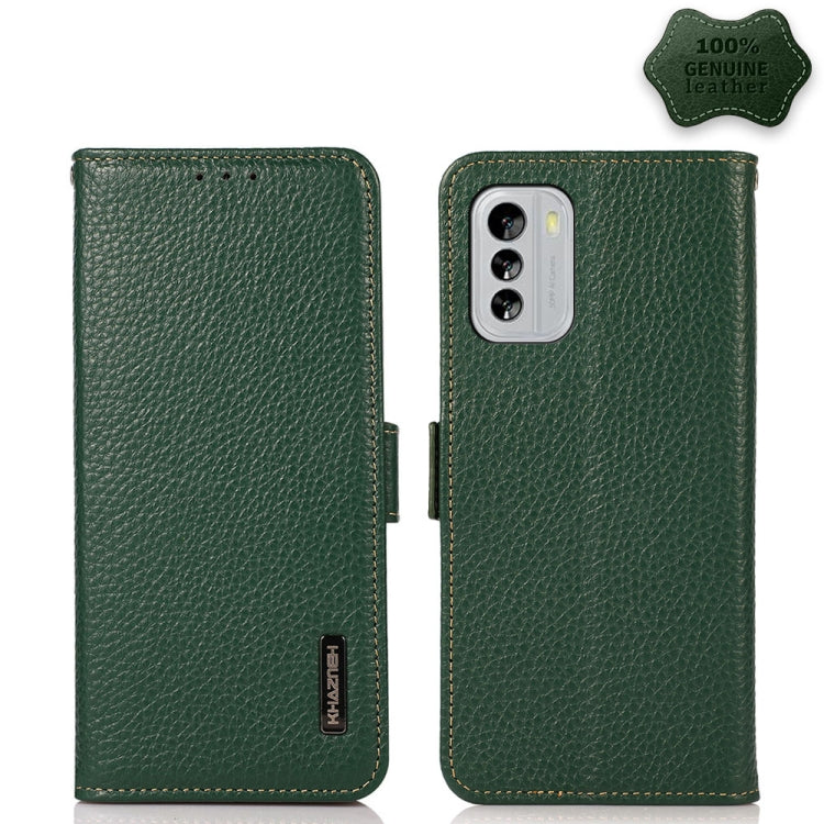 For Nokia G60 5G KHAZNEH Side-Magnetic Litchi Genuine Leather RFID Phone Case(Green) - Nokia Cases by PMC TechLife | Online Shopping South Africa | PMC TechLife | Buy Now Pay Later Mobicred