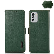 For Nokia G60 5G KHAZNEH Side-Magnetic Litchi Genuine Leather RFID Phone Case(Green)