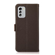 For Nokia G60 5G KHAZNEH Side-Magnetic Litchi Genuine Leather RFID Phone Case(Brown)