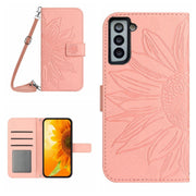 For Samsung Galaxy S21 FE 5G Skin Feel Sun Flower Pattern Flip Leather Phone Case with Lanyard(Pink)