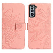 For Samsung Galaxy S21 FE 5G Skin Feel Sun Flower Pattern Flip Leather Phone Case with Lanyard(Pink)
