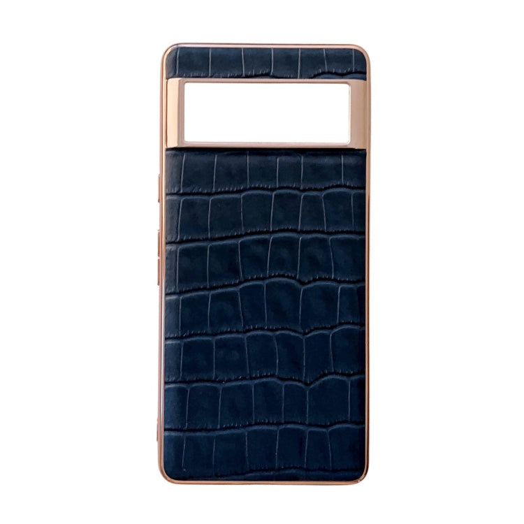 For Google Pixel 6 Crocodile Texture Genuine Leather Electroplating Phone Case(Blue) - Google Cases by PMC TechLife | Online Shopping South Africa | PMC TechLife | Buy Now Pay Later Mobicred