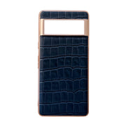 For Google Pixel 6 Crocodile Texture Genuine Leather Electroplating Phone Case(Blue)