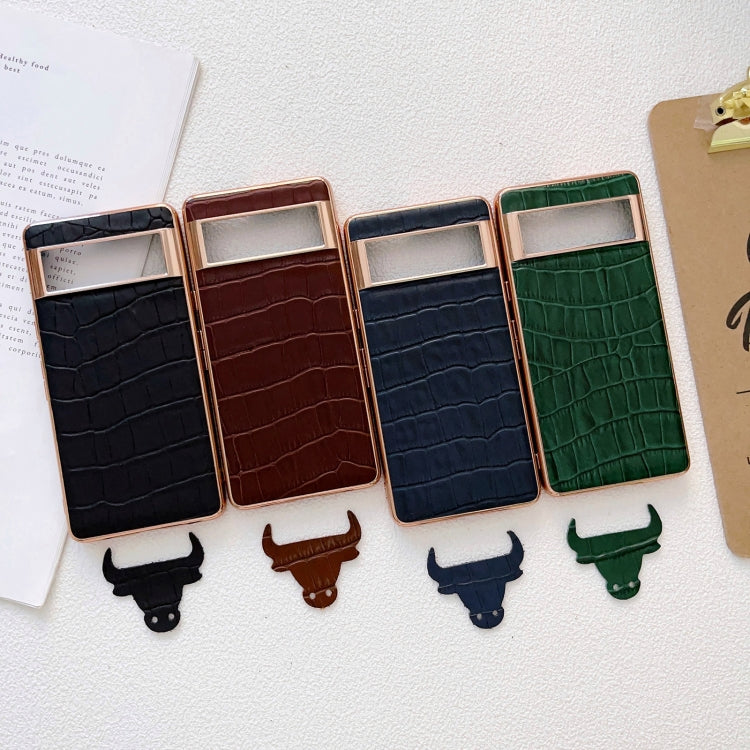 For Google Pixel 6 Pro Crocodile Texture Genuine Leather Electroplating Phone Case(Dark Green) - Google Cases by PMC TechLife | Online Shopping South Africa | PMC TechLife | Buy Now Pay Later Mobicred
