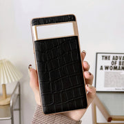 For Google Pixel 6a Crocodile Texture Genuine Leather Electroplating Phone Case(Black)