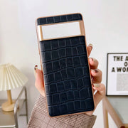For Google Pixel 6a Crocodile Texture Genuine Leather Electroplating Phone Case(Blue)
