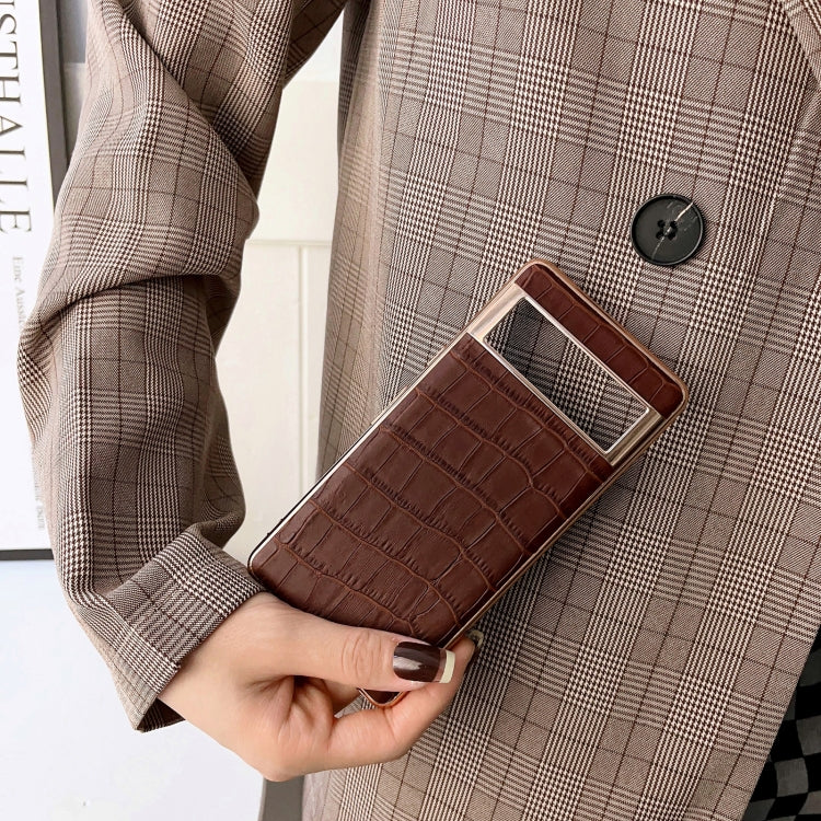 For Google Pixel 6a Crocodile Texture Genuine Leather Electroplating Phone Case(Brown) - Google Cases by PMC TechLife | Online Shopping South Africa | PMC TechLife | Buy Now Pay Later Mobicred