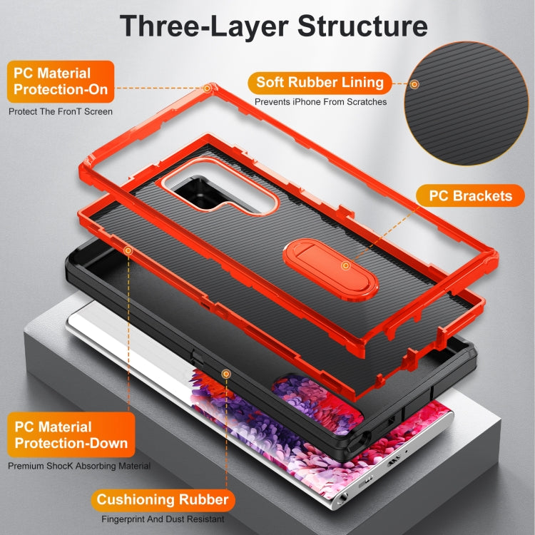 For Samsung Galaxy S23 ultra 5G 3 in 1 Rugged Holder Phone Case(Black+Orange) - Galaxy S23 Ultra 5G Cases by PMC TechLife | Online Shopping South Africa | PMC TechLife