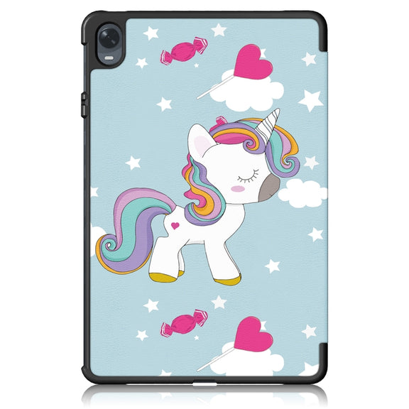 For OPPO Pad 11 inch 3-folding Magnetic Buckle Coloured Drawing Leather Tablet Case(Rainbow Unicorn)