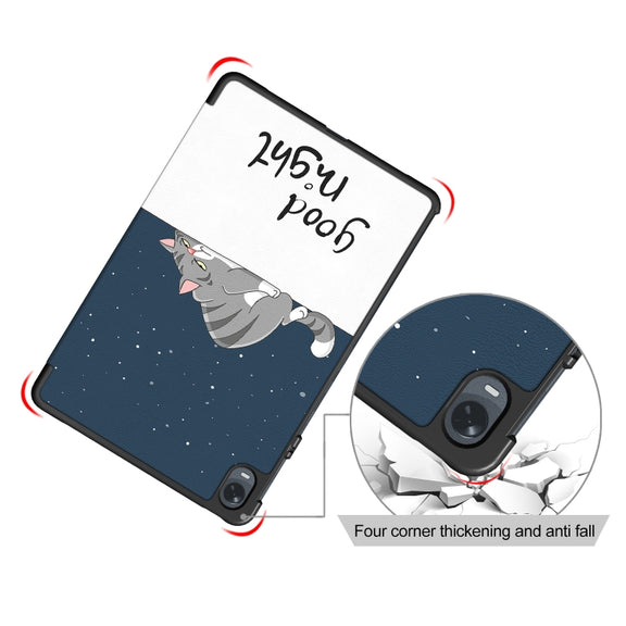 For OPPO Pad 11 inch 3-folding Magnetic Buckle Coloured Drawing Leather Tablet Case(Lazy Cat)