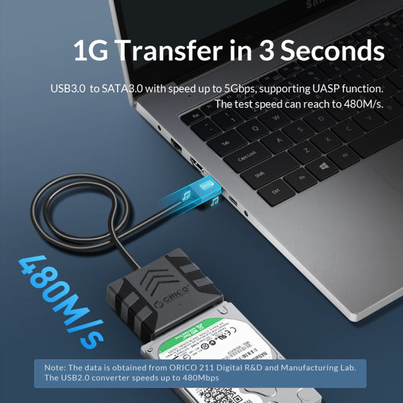 ORICO UTS1 Type-C / USB-C USB 3.0 2.5-inch SATA HDD Adapter with 12V 2A Power Adapter, Cable Length:0.3m(EU Plug)