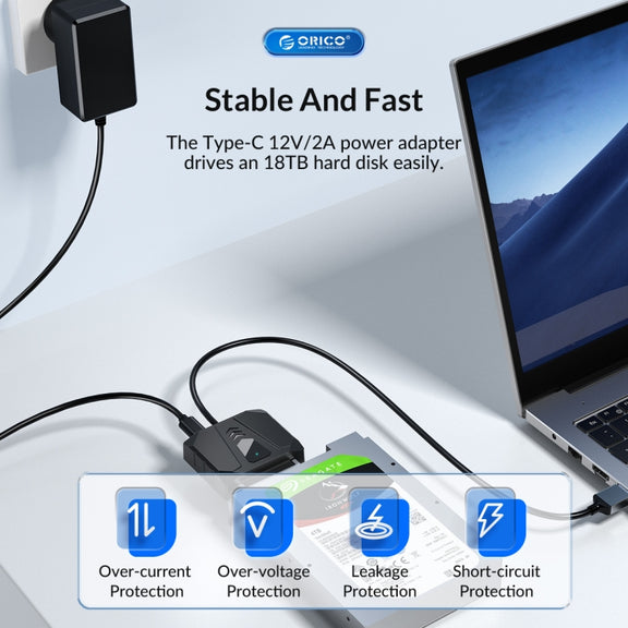 ORICO UTS1 Type-C / USB-C USB 3.0 2.5-inch SATA HDD Adapter with 12V 2A Power Adapter, Cable Length:1m(EU Plug)