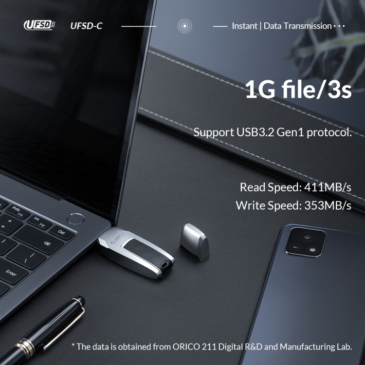 ORICO UFS Flash Drive, Read: 411MB/s, Write: 350MB/s, Memory:512GB, Port:USB-A(Silver)