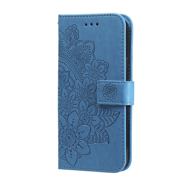 For Samsung Galaxy S23 Ultra 5G 7-petal Flowers Embossing Leather Phone Case(Blue)