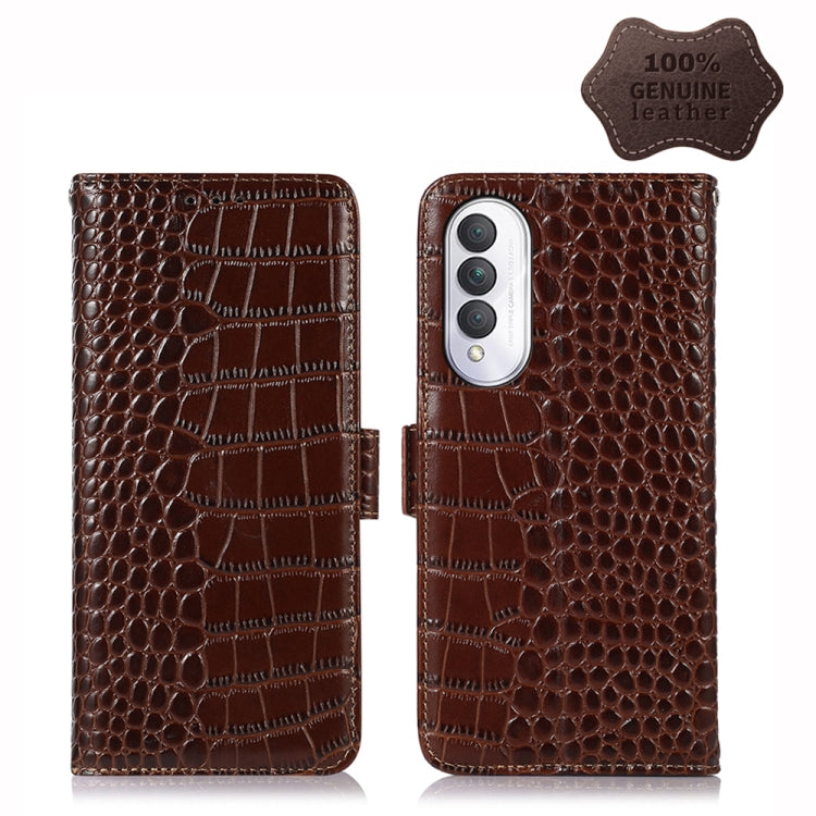 For Honor X20 SE Crocodile Top Layer Cowhide Leather Phone Case(Brown) - Honor Cases by PMC TechLife | Online Shopping South Africa | PMC TechLife | Buy Now Pay Later Mobicred