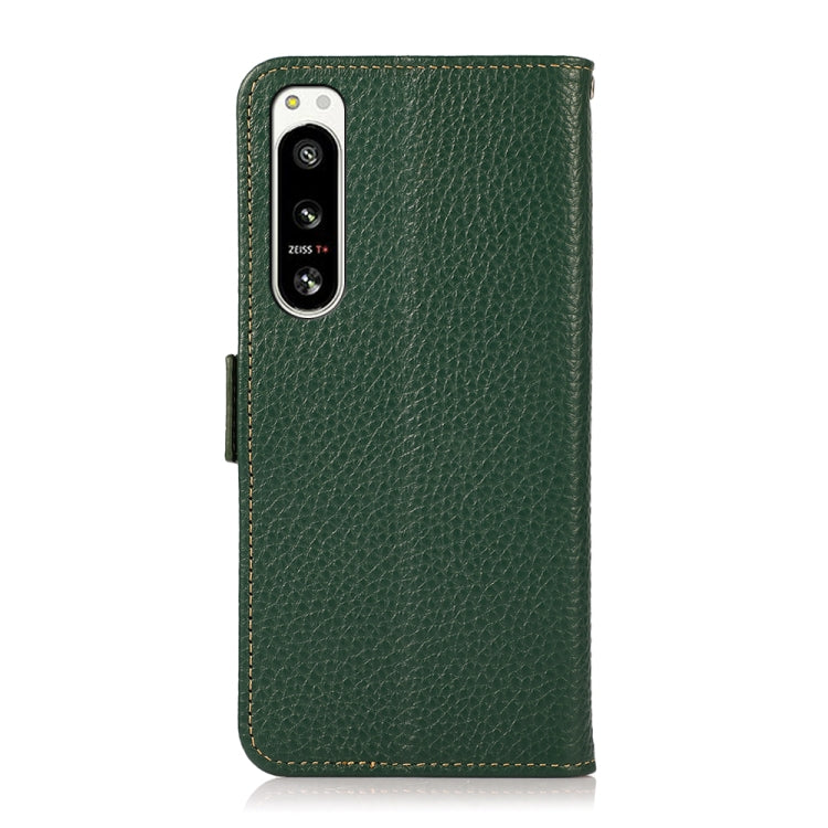 For Sony Xperia 5 IV KHAZNEH Side-Magnetic Litchi Genuine Leather RFID Case(Green)