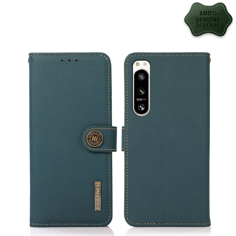 For Sony Xperia 5 IV KHAZNEH Custer Genuine Leather RFID Phone Case(Green) - Sony Cases by PMC TechLife | Online Shopping South Africa | PMC TechLife | Buy Now Pay Later Mobicred