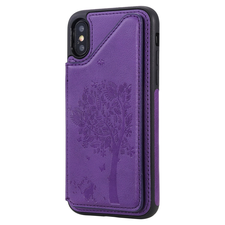For iPhone XS / X Cat Tree Embossing Pattern Shockproof Protective Case with Card Slots & Photo Frame & Holder(Purple) - More iPhone Cases by PMC TechLife | Online Shopping South Africa | PMC TechLife