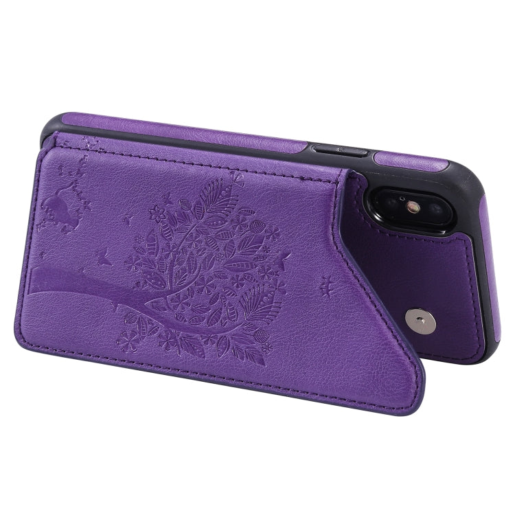 For iPhone XS / X Cat Tree Embossing Pattern Shockproof Protective Case with Card Slots & Photo Frame & Holder(Purple) - More iPhone Cases by PMC TechLife | Online Shopping South Africa | PMC TechLife