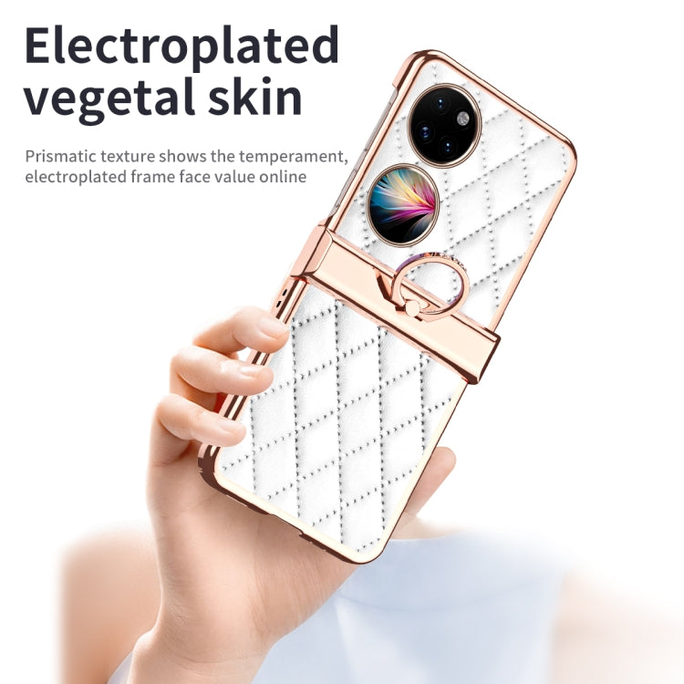 For Huawei P50 Pocket Grid Leather Pattern Electroplating Frame Folding Phone Case(White) - Huawei Cases by PMC TechLife | Online Shopping South Africa | PMC TechLife | Buy Now Pay Later Mobicred