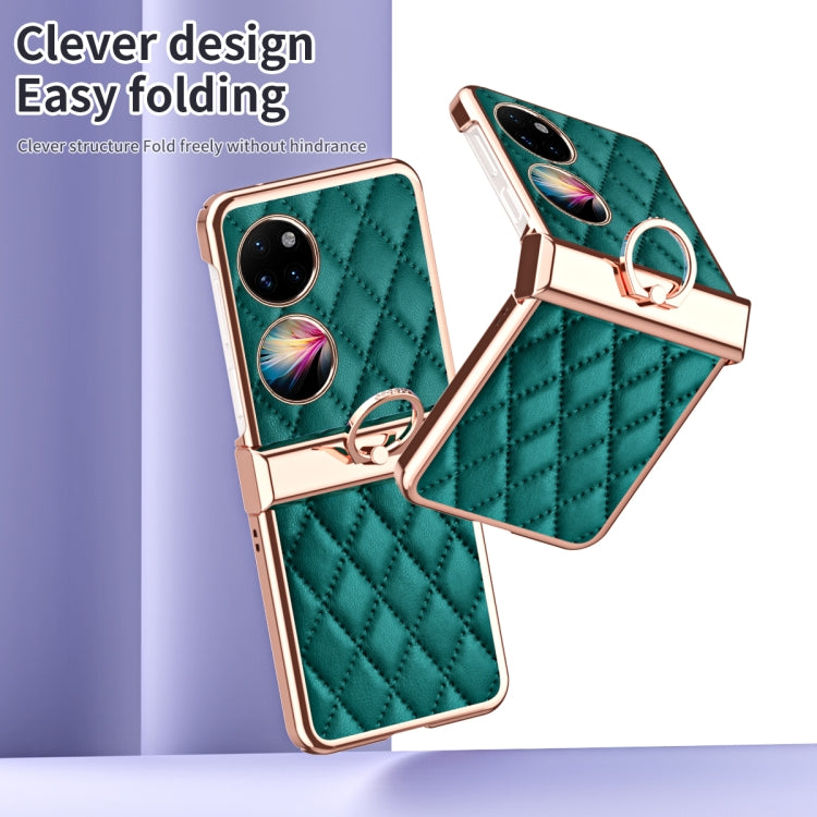 For Huawei P50 Pocket Grid Leather Pattern Electroplating Frame Folding Phone Case(Green) - Huawei Cases by PMC TechLife | Online Shopping South Africa | PMC TechLife | Buy Now Pay Later Mobicred