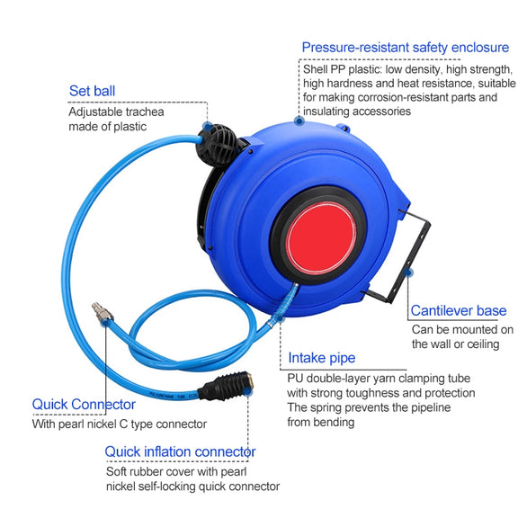 LAIZE Automatic Retractable Air Hose Reel Pneumatic PU Tube, Specification:12x8mm, 12m