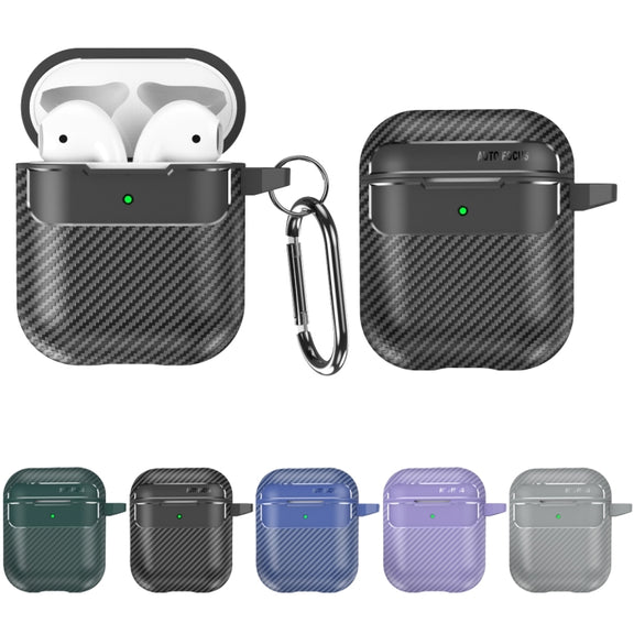 For AirPods 1 / 2 Carbon Fiber Texture Anti-fall Earphone Protective Case(Blue)