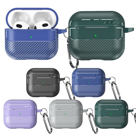 For AirPods 3 Carbon Fiber Texture Anti-fall Earphone Protective Case(Purple)
