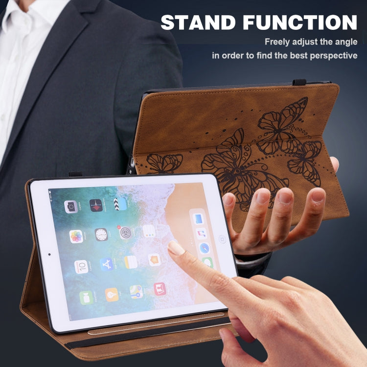 For Lenovo Tab M10 3rd Gen Embossed Butterfly Pattern Leather Tablet Case(Brown)