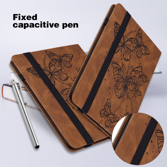 For Lenovo Tab M10 3rd Gen Embossed Butterfly Pattern Leather Tablet Case(Brown)