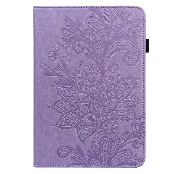 For Lenovo Tab M10 3rd Gen Lace Flower Embossing Pattern Leather Tablet Case(Purple)