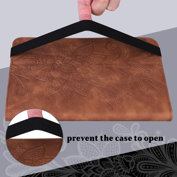 For Lenovo Tab M10 3rd Gen Lace Flower Embossing Pattern Leather Tablet Case(Brown)