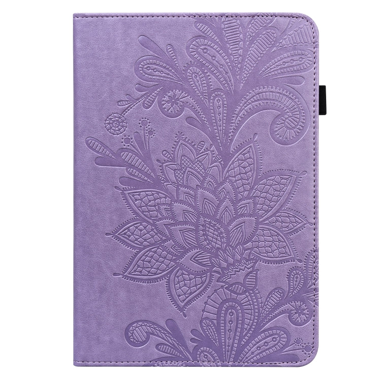 For OPPO Pad Air 2022 Lace Flower Embossing Pattern Leather Tablet Case(Purple)