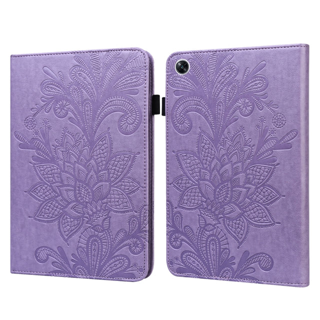 For OPPO Pad Air 2022 Lace Flower Embossing Pattern Leather Tablet Case(Purple)