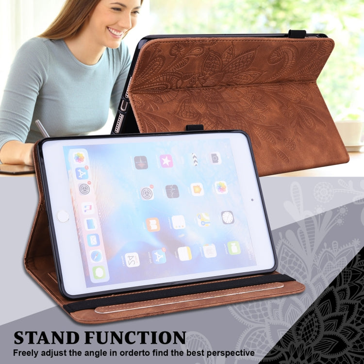 For Nokia T20 10.4 2021 Lace Flower Embossing Pattern Leather Tablet Case(Brown)