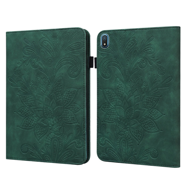 For Nokia T20 10.4 2021 Lace Flower Embossing Pattern Leather Tablet Case(Green)
