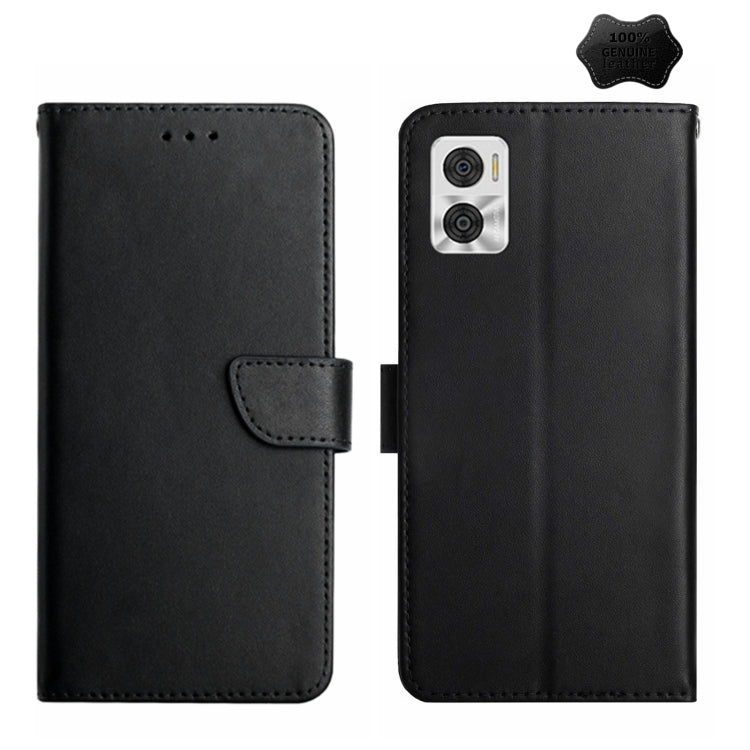 For Motorola Moto E22 4G Genuine Leather Fingerprint-proof Flip Phone Case(Black) - Motorola Cases by PMC TechLife | Online Shopping South Africa | PMC TechLife | Buy Now Pay Later Mobicred