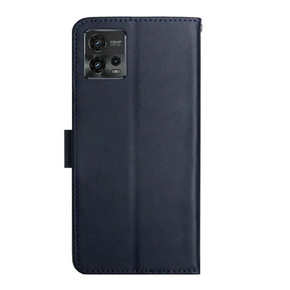For Motorola Moto G72 4G Genuine Leather Fingerprint-proof Flip Phone Case(Blue)