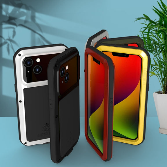 For iPhone 14 LOVE MEI Metal Shockproof Life Water-resistant Dustproof Phone Case(White)