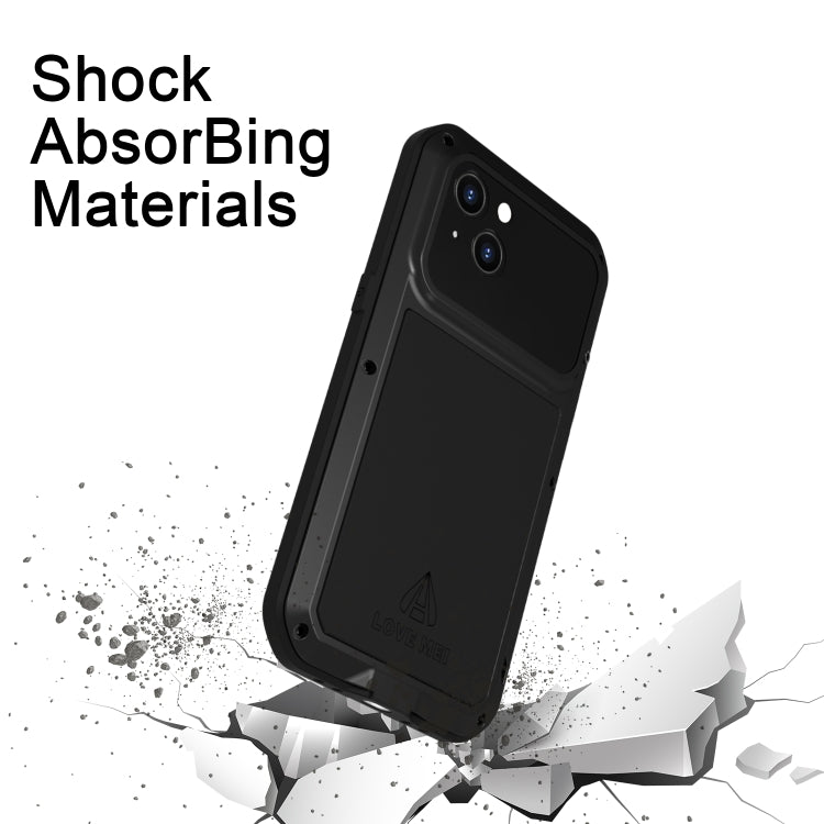 For iPhone 14 LOVE MEI Metal Shockproof Life Waterproof Dustproof Phone Case(Black) - free shipping - PMC TechLife - Order now!