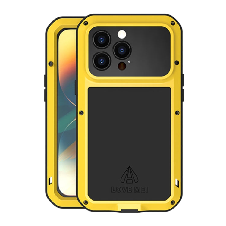 For iPhone 14 Pro Max LOVE MEI Metal Shockproof Life Waterproof Dustproof Phone Case(Yellow) - iPhone 14 Pro Max Cases by LOVE MEI | Online Shopping South Africa | PMC TechLife | Buy Now Pay Later Mobicred
