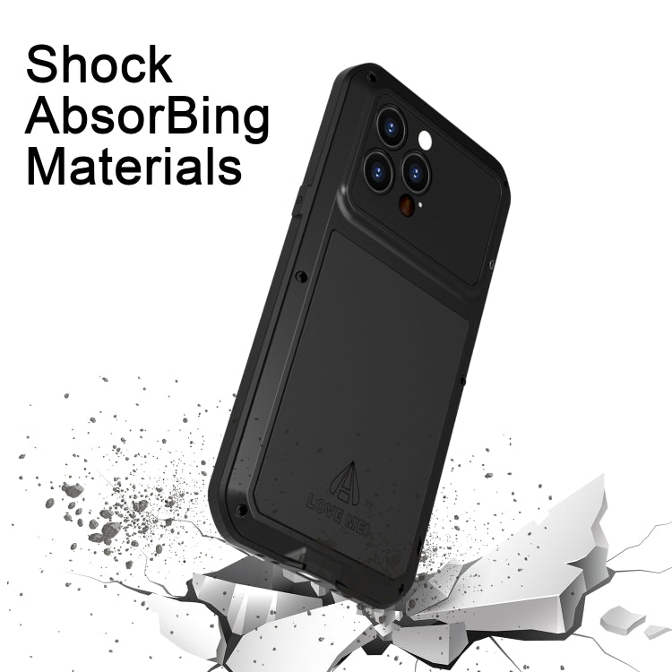 For iPhone 14 Pro Max LOVE MEI Metal Shockproof Life Water-resistant Dustproof Phone Case(White)