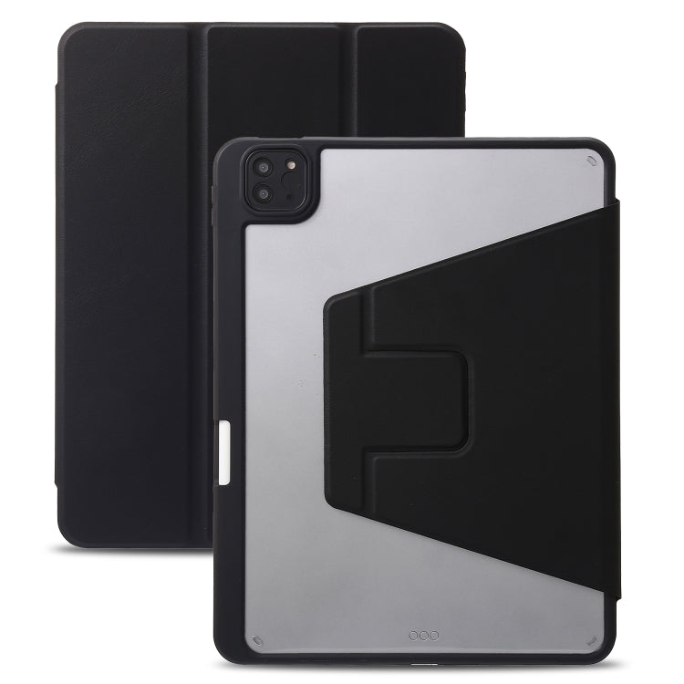 For iPad Air 13 2025 / 2024 / Pro 12.9 2022 3-Fold 360 Rotation Acrylic Leather Smart Tablet Case(Black) - iPad Pro 12.9 (2022/2021) Cases by PMC TechLife | Online Shopping South Africa | PMC TechLife | Buy Now Pay Later Mobicred