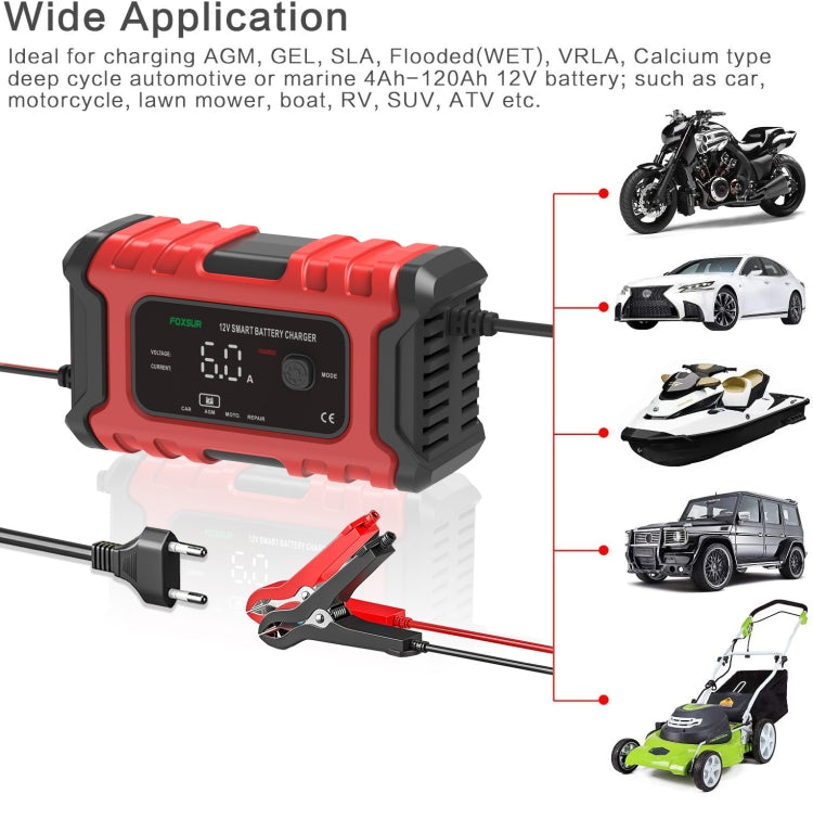FOXSUR 6A 12V Motorcycle / Car Smart Battery Charger, Plug Type:US Plug(Red)