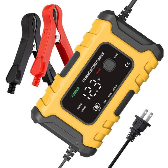 FOXSUR 6A 12V Motorcycle / Car Smart Battery Charger, Plug Type:UK Plug(Yellow)