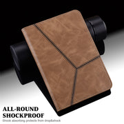 For iPad 2025 / 2022 Solid Color Embossed Striped Leather Tablet Case(Brown)