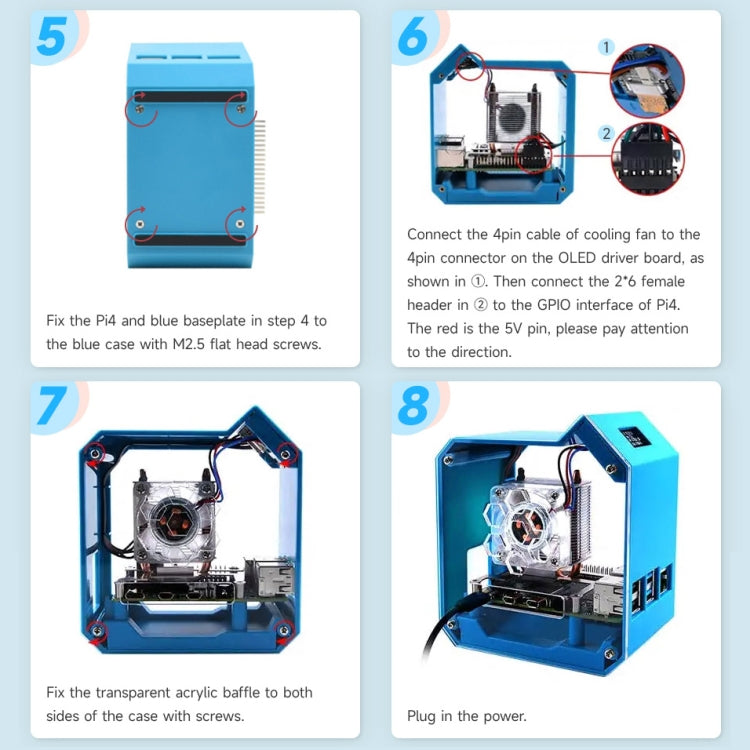 For Raspberry Pi 4B Waveshare Desktop Computer Fan LED Light Mini Tower Set(Blue) - free shipping - PMC Jewellery - Order now!