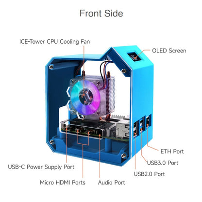 For Raspberry Pi 4B Waveshare Desktop Computer Fan LED Light Mini Tower Set(Blue) - free shipping - PMC Jewellery - Order now!