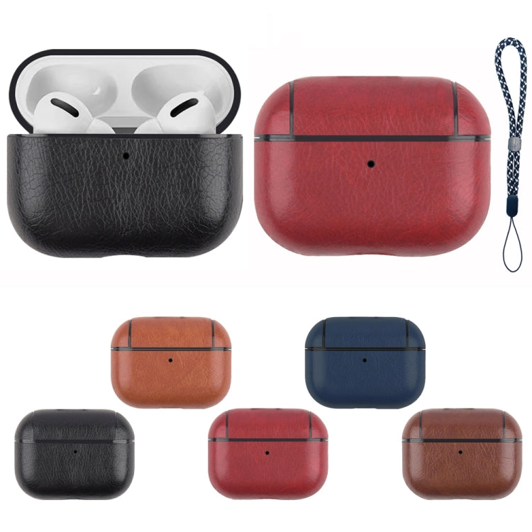 For AirPods Pro 2 Wireless Earphone Leather Shockproof Protective Case with Lanyard(Blue)